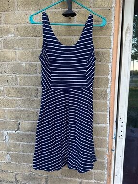 Lush Navy and White Striped Sleeveless A-Line Dress